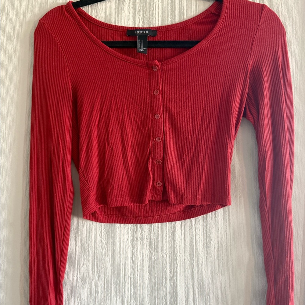 Forever 21 Red Button-Down Crop Top